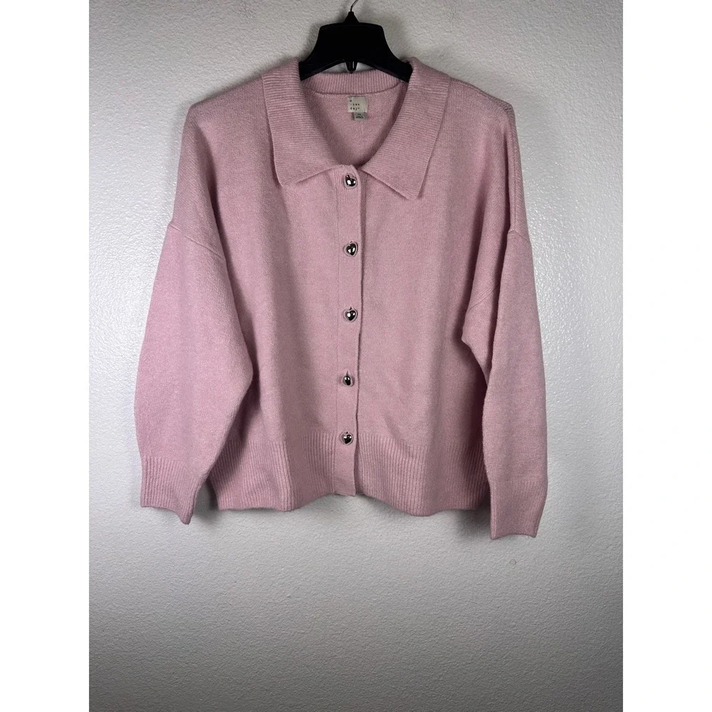 A New Day Womens Pink Heart Button Front Cardigan Sweater 3X New With Tags